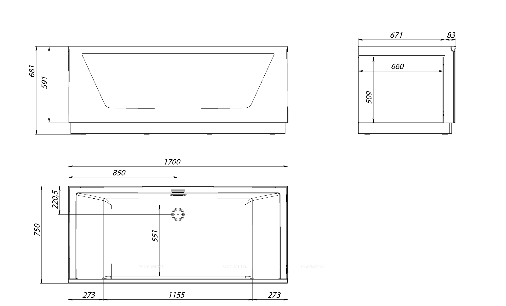 Акриловая ванна Aima Design Neo 170*75 1 стекло (принт бетон) - изображение 4