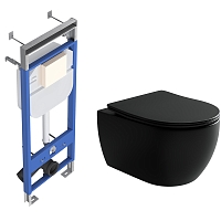 Комплект подвесной безободковый унитаз Ceramica Nova Play CN3001MB черный матовый с сиденьем микролифт + инсталляция Creto Standart 1.1