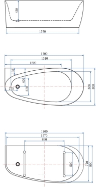 Акриловая ванна Allen Brau Priority 170x80 2.31002.20/AM белый глянец (панель антрацит) - 3 изображение