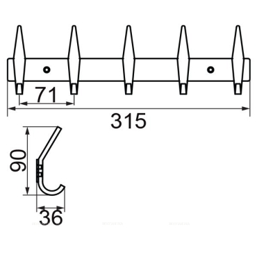 Планка Veragio Gifortes с 5-ю крючками L31,5xH3 см бронза - 2 изображение