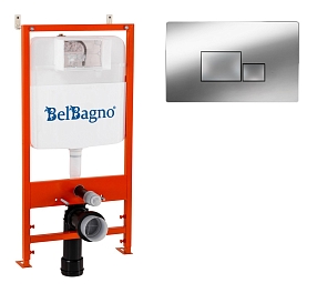 Инсталляция для подвесного унитаза BelBagno BB026/BB071CR с панелью смыва, хром глянцевый