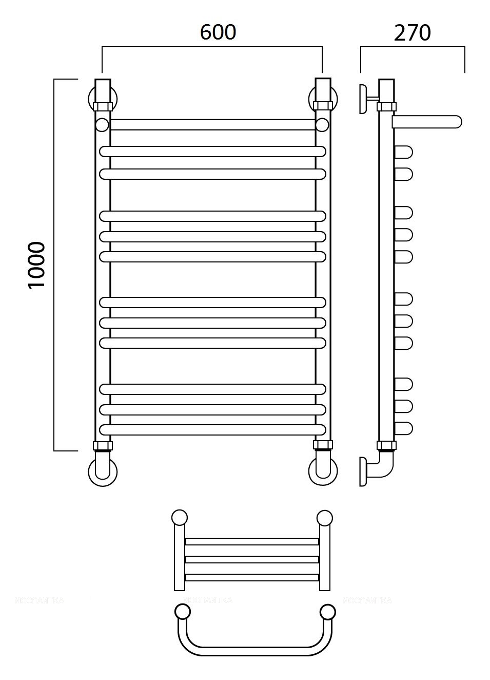 Полотенцесушитель водяной Aquanerzh лесенка скоба групповая с полкой 100x60 - изображение 2