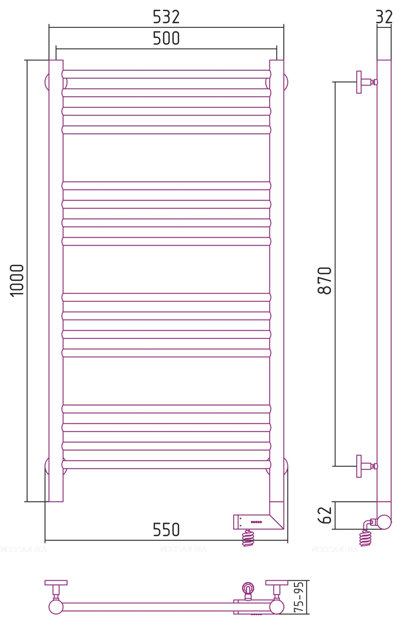 Полотенцесушитель электрический Сунержа Богема 2.0 100х50 см 00-5205-1050 без покрытия - изображение 4