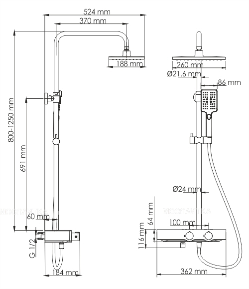Душевая стойка Wasserkraft с термостатическим смесителем A11401 Thermo - изображение 8