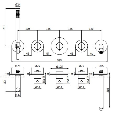 Термостатический смеситель для ванны с душем Paffoni Modular Box MDE001CR хром глянец, на 2 потребителя - изображение 3