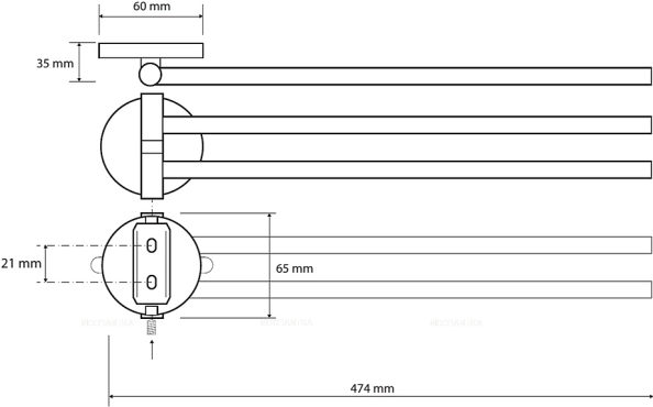 Полотенцедержатель двойной поворотный Bemeta Alfa 102404101 - 2 изображение
