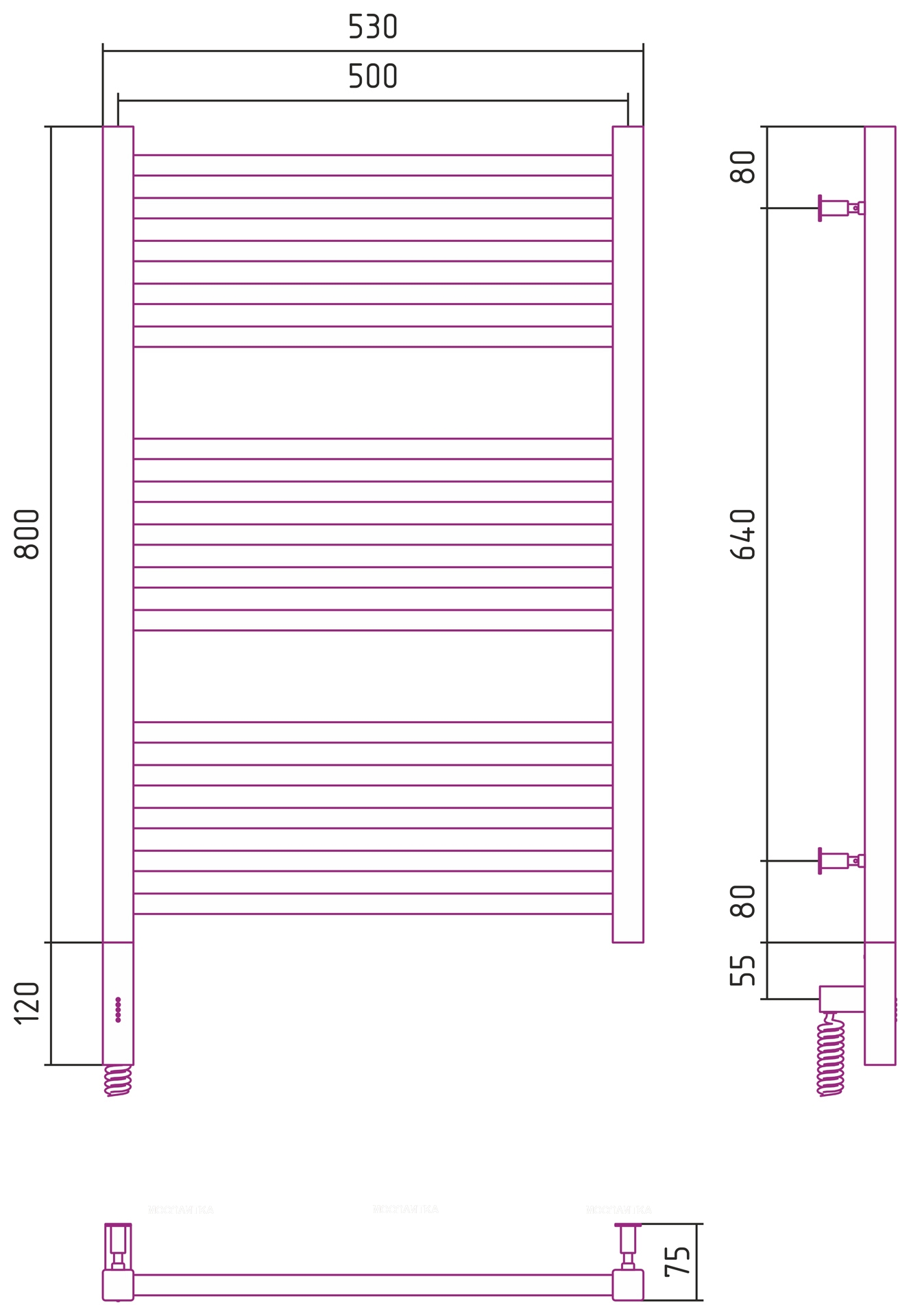 Полотенцесушитель электрический Сунержа Модус 3.0 80х50 см 00-5700-8050 без покрытия - изображение 4