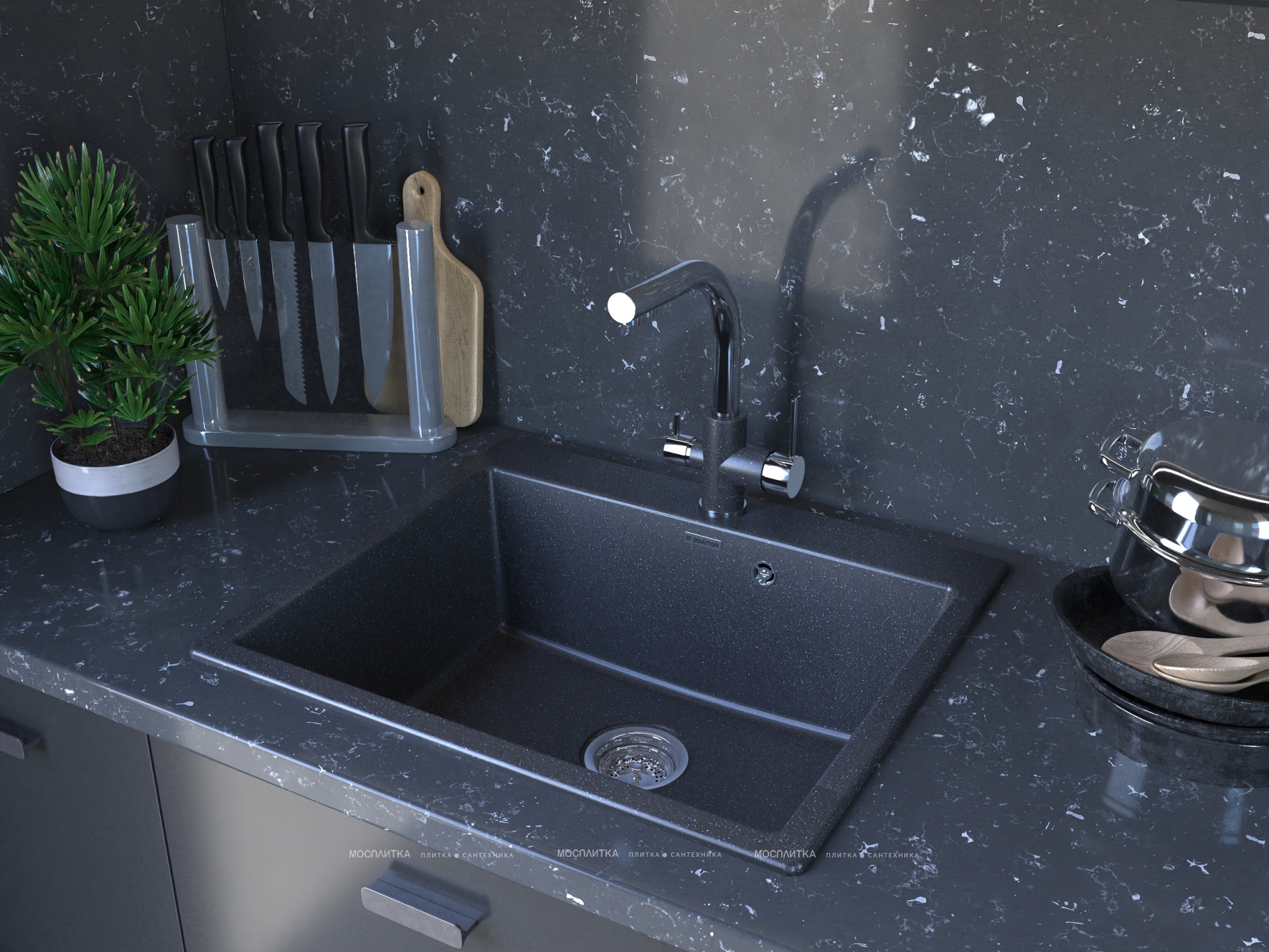 Мойка кухонная Paulmark Kante PM106052-BLM черный металлик - изображение 3