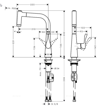 Смеситель для кухни Hansgrohe Metris 14834000 с выдвижным изливом 220, хром - 4 изображение