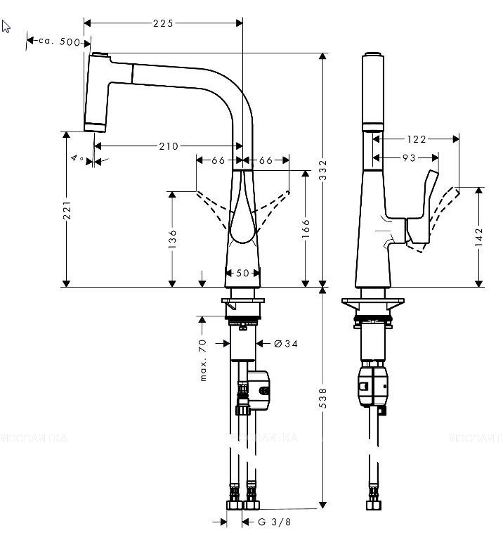 Смеситель для кухни Hansgrohe Metris 14834000 с выдвижным изливом 220, хром - изображение 4
