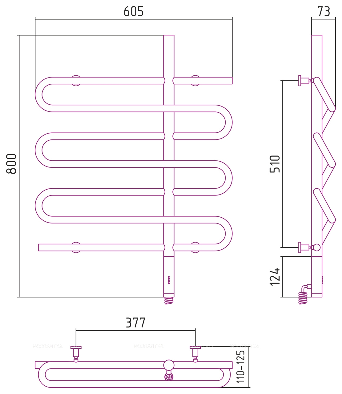 Полотенцесушитель электрический Сунержа Эпатаж 2.0 80х60 см 00-0551-8060 без покрытия - изображение 4