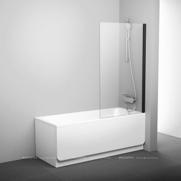 Шторка на ванну Ravak PVS1-80 черная+ прозрачное стекло, черный - 2 изображение