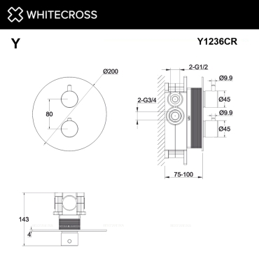 Термостат для душа Whitecross Y chrome Y1236CR хром глянец, на 2 потребителя - 3 изображение