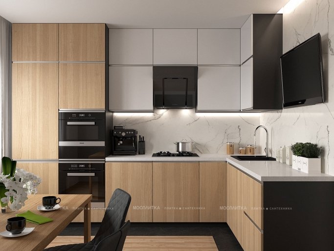 Дизайн Кухня в стиле Современный в черно-белом цвете №12558