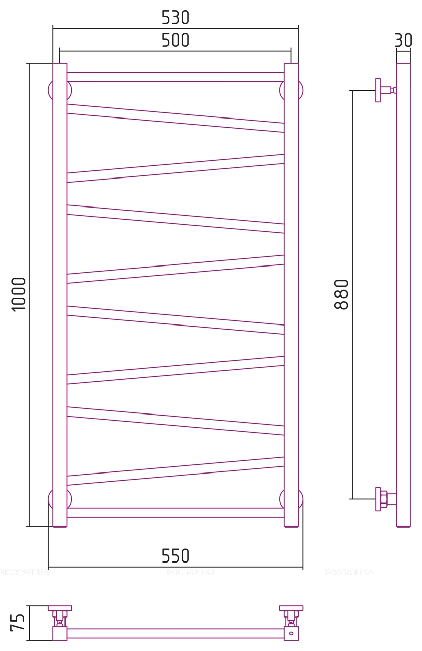 Полотенцесушитель водяной Сунержа Сирокко 100х50 см 071-0253-1050 сатин - изображение 3
