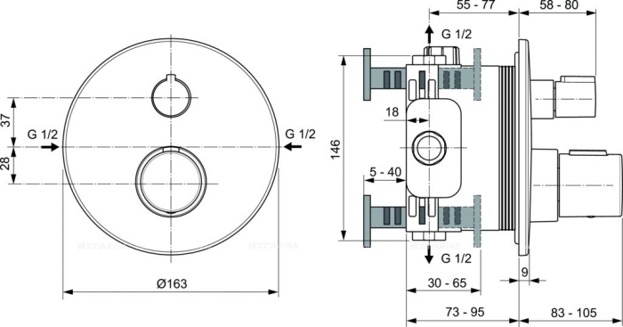 Смеситель Ideal Standard Ceratherm Т100 для душа термостатический A5813A5 - 2 изображение