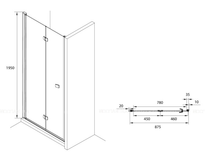 Душевая дверь Roca Capital 90Х195 см складная M4509016M, прозрачное стекло, черный - изображение 4