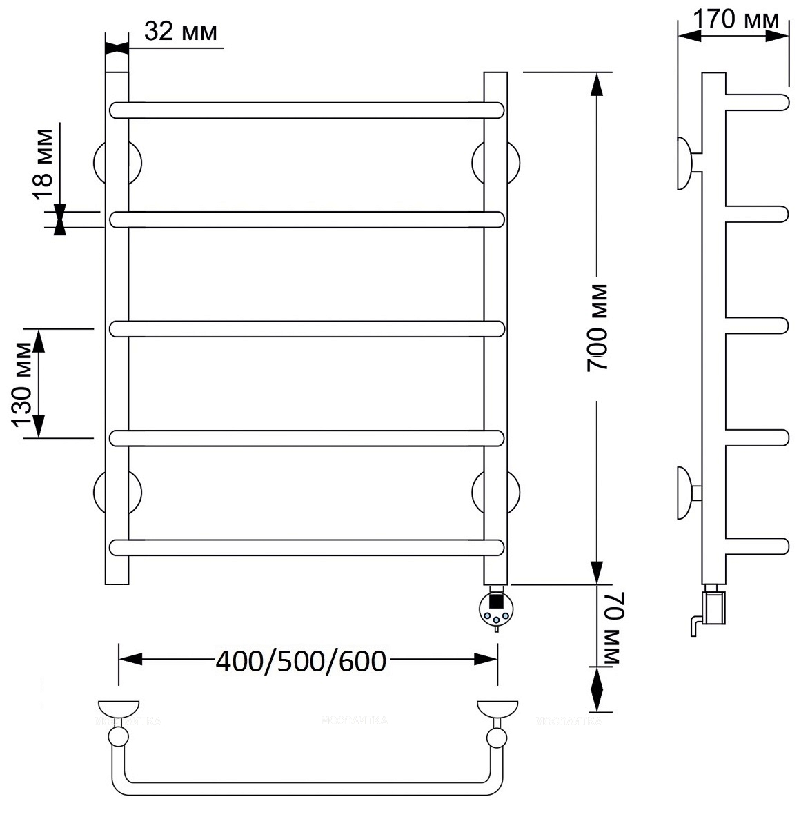 Полотенцесушитель электрический Secado Мерида 1 70х50 см 4603777463618 R, бронза - изображение 2