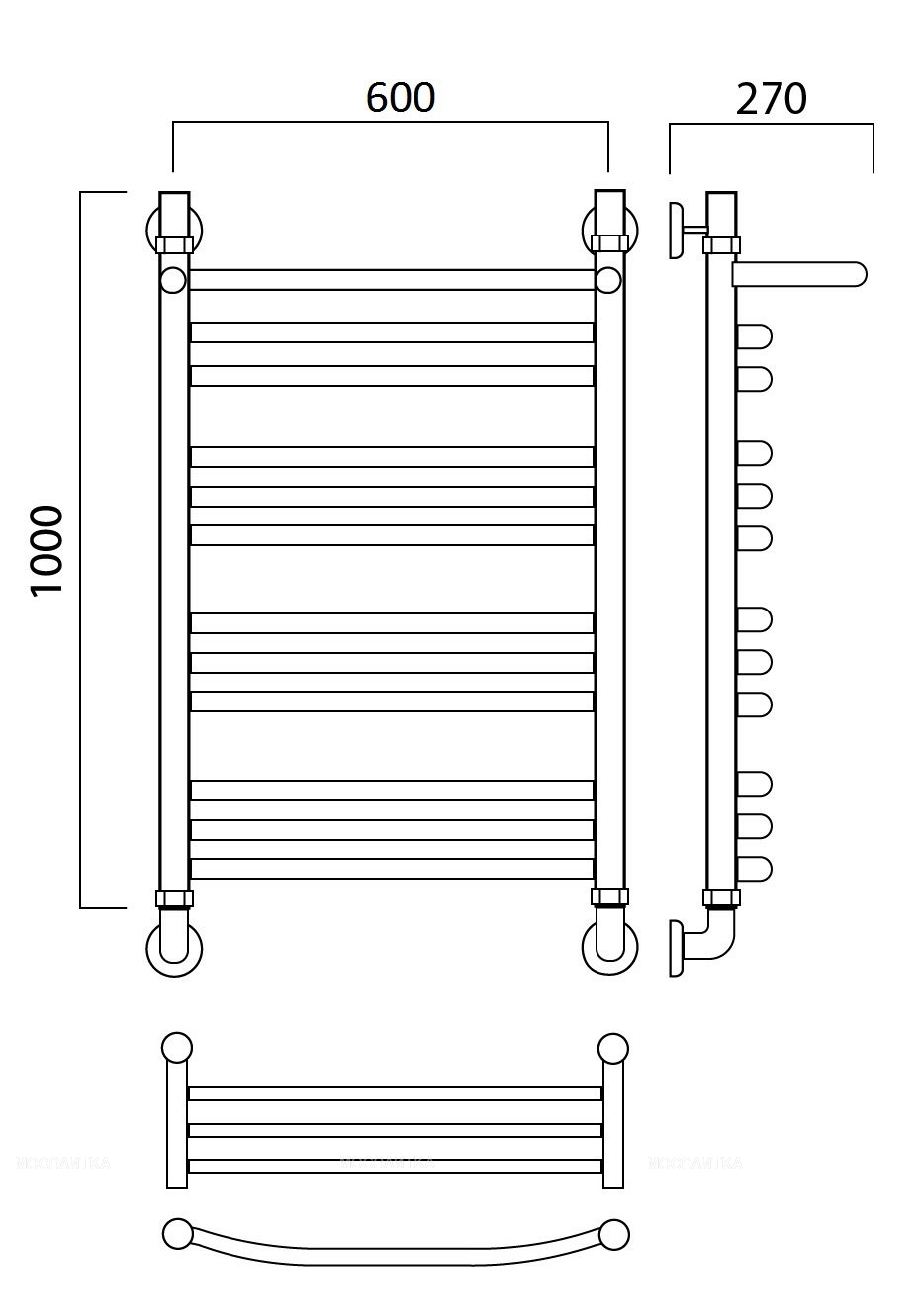 Полотенцесушитель водяной Aquanerzh лесенка дуга групповая с полкой 100x60 - изображение 2