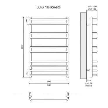 Полотенцесушитель электрический Lemark Luna П10 500x800 - 5 изображение