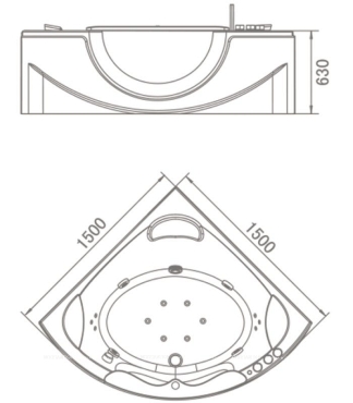 Акриловая ванна 150х150 см Orans OLS-BT65103 с гидромассажем, белая - 6 изображение