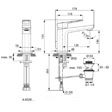 Смеситель Ideal Standard Tonic II A6326AA для раковины, с донным клапаном - 2 изображение