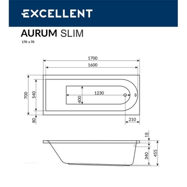 Акриловая ванна Excellent Actima Aurum Slim 170х70 см WAEX.AUR17WHS белая - 5 изображение