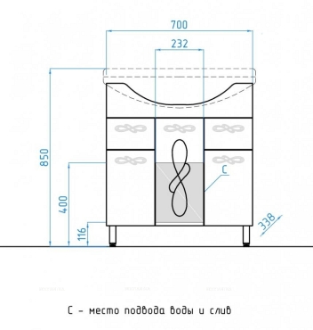 Тумба с раковиной Style Line Венеция 75 ЛС-00000255, белая - 11 изображение