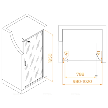 Душевая дверь RGW Stilvoll SV-05-Gr 100х195 см 70320510-1510 профиль серый, стекло ribbed - 2 изображение