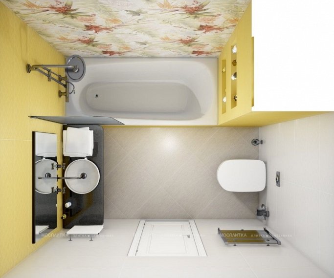 Дизайн Совмещённый санузел в стиле Современный в желтом цвете №11614 - 2 изображение