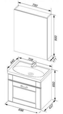 Комплект мебели для ванной Aquanet Рондо 70 1 ящик зеркало Камерино белый - 8 изображение