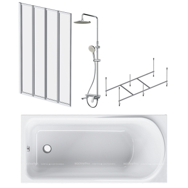 Набор Am.Pm Like: Ванна 150x70 см с каркасом и шторкой, душевой системой, W80ASET-150AC - 3 изображение