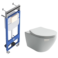 Комплект подвесной безободковый унитаз Ceramica Nova Pearl с крышкой-сиденьем CN8001 + инсталляция Creto Standart 1.1