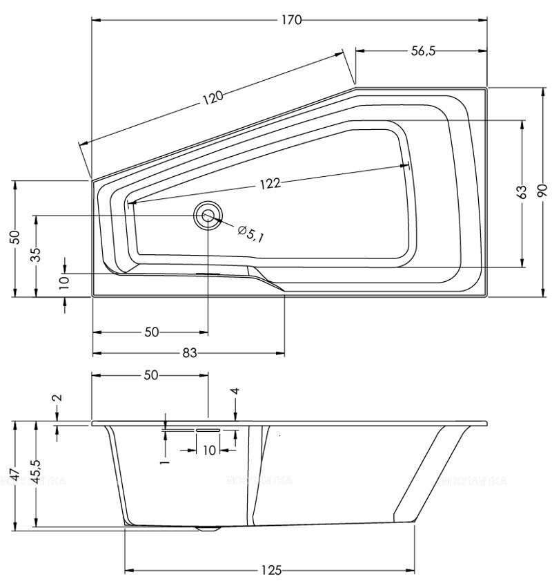 Акриловая ванна Riho Rething Space 170x90 R BR1500500000000 - изображение 3