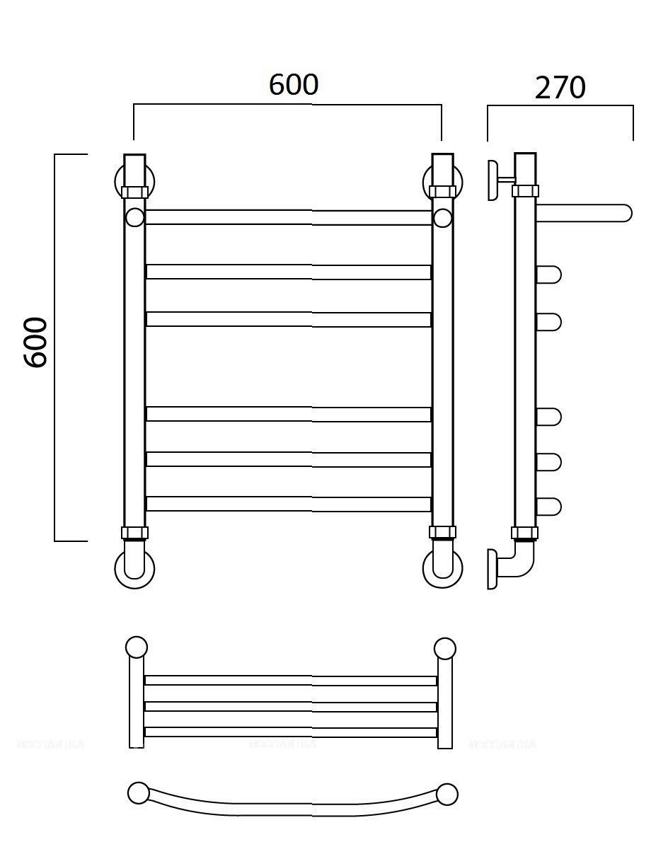 Полотенцесушитель водяной Aquanerzh лесенка дуга групповая с полкой 60x60 - изображение 2