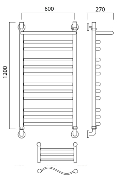 Полотенцесушитель водяной Aquanerzh лесенка волна групповая с полкой 120x60 - 2 изображение