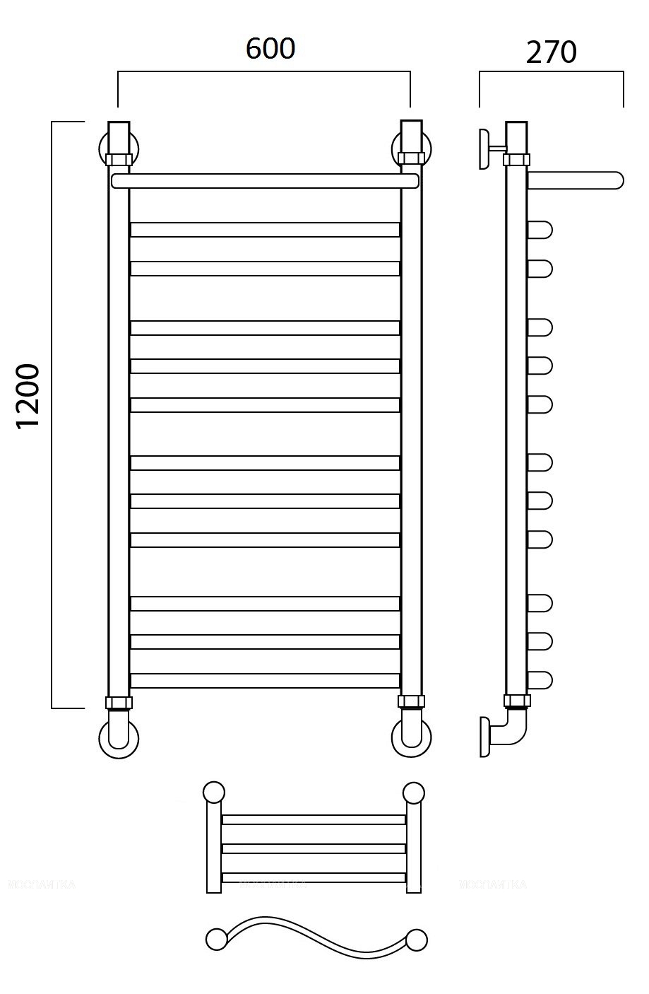 Полотенцесушитель водяной Aquanerzh лесенка волна групповая с полкой 120x60 - изображение 2