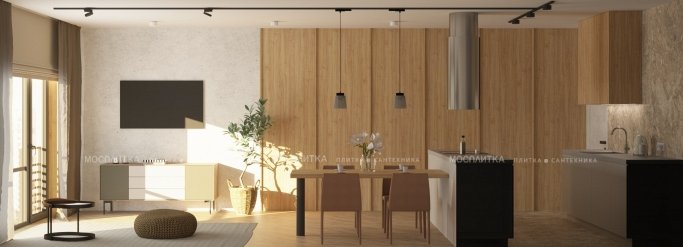 Дизайн Кухня-гостиная в стиле Минимализм в оранжевом цвете №13188 - 5 изображение