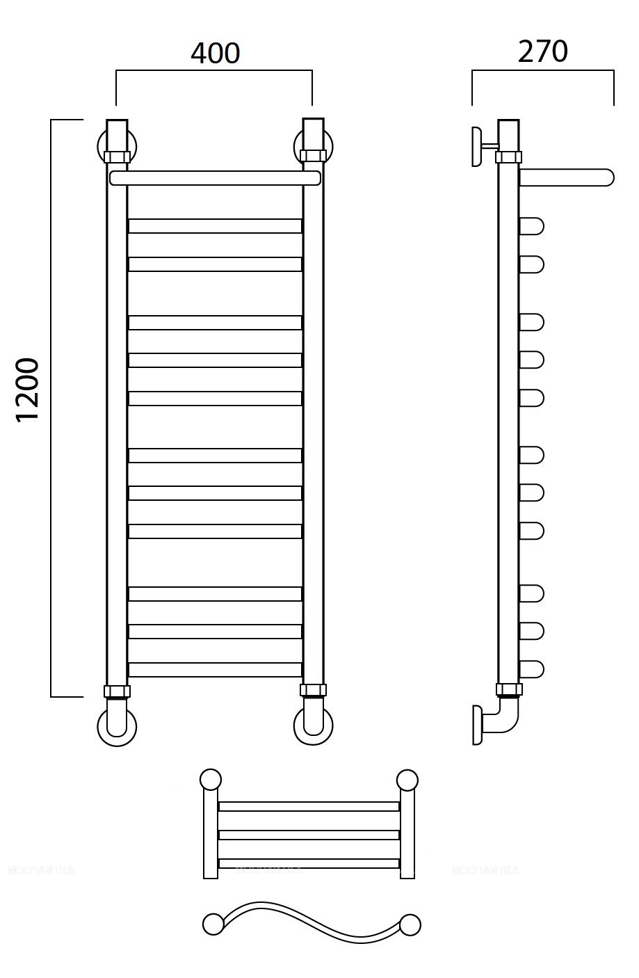 Полотенцесушитель водяной Aquanerzh лесенка волна групповая с полкой 120x40 - изображение 2