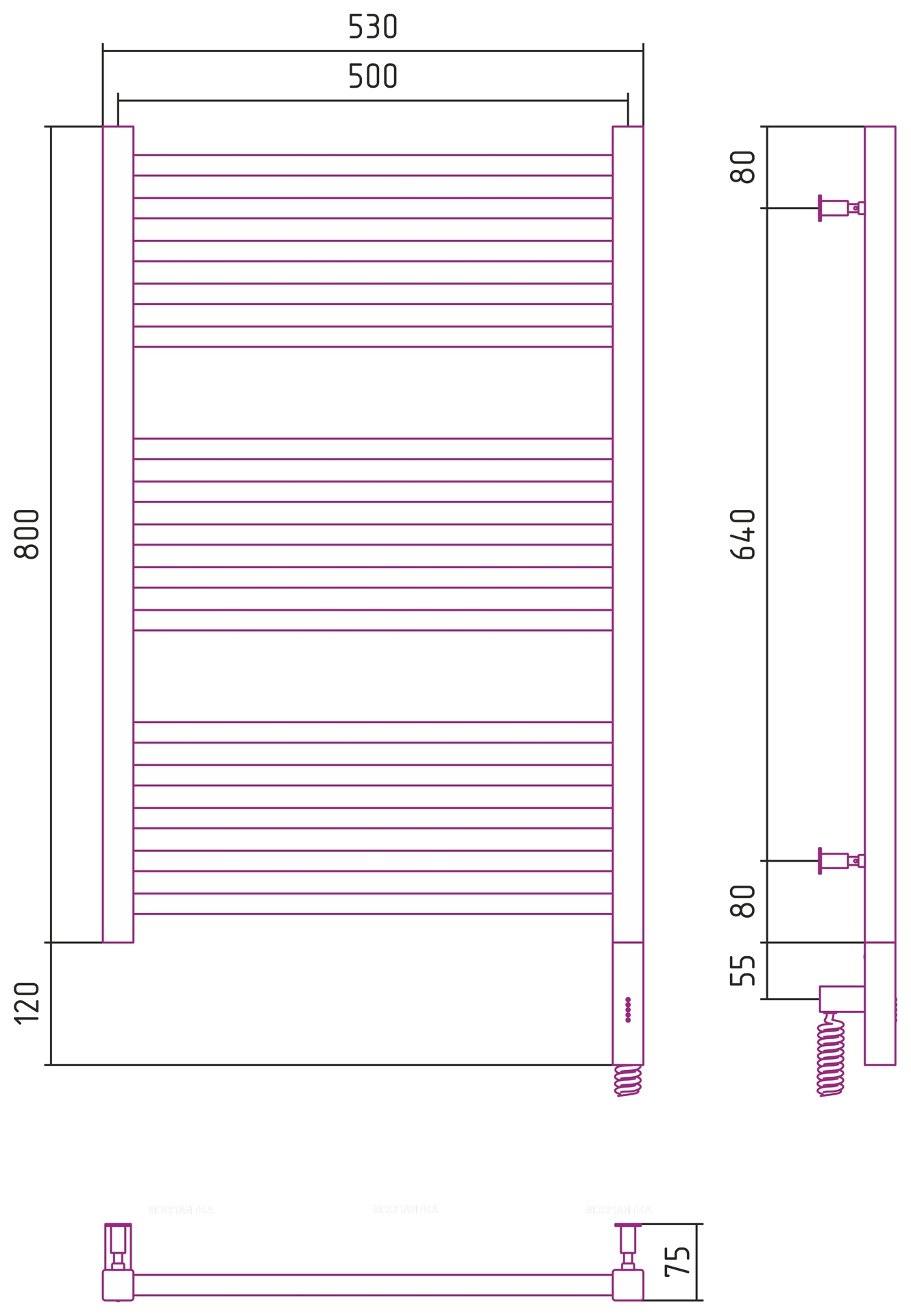 Полотенцесушитель электрический Сунержа Модус 3.0 80х50 см 00-5701-8050 без покрытия - изображение 4