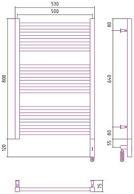 Полотенцесушитель электрический Сунержа Модус 3.0 80х50 см 00-5701-8050 без покрытия