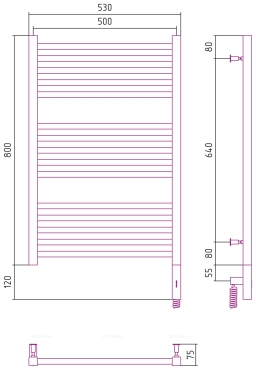 Полотенцесушитель электрический Сунержа Модус 3.0 80х50 см 00-5701-8050 без покрытия - 4 изображение