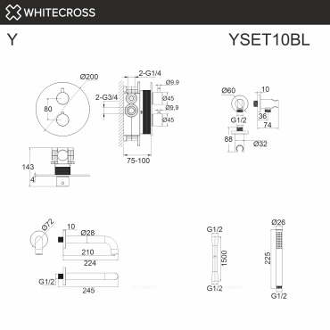 Душевой комплект Whitecross Y black YSET10BL 1 режим, матовый черный - 3 изображение
