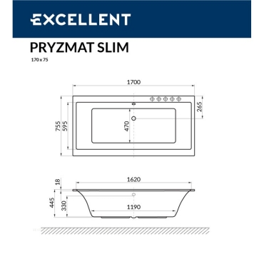 Акриловая ванна Excellent Pryzmat Slim 170x75 WAEX.PRY17WHS - 8 изображение