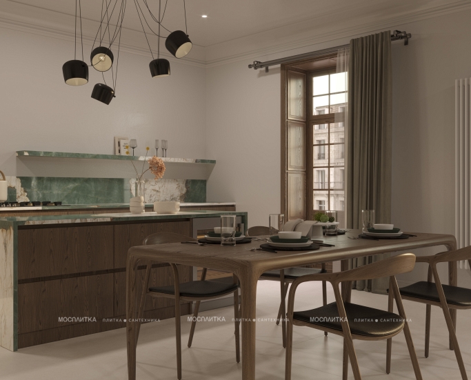 Дизайн Кухня-гостиная в стиле Неоклассика в бежевом цвете №13377 - 4 изображение