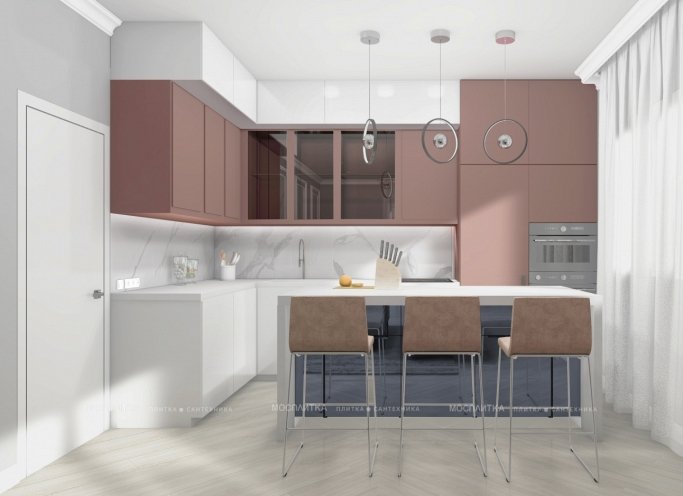 Дизайн Кухня-гостиная в стиле Неоклассика в коричневом цвете №12991