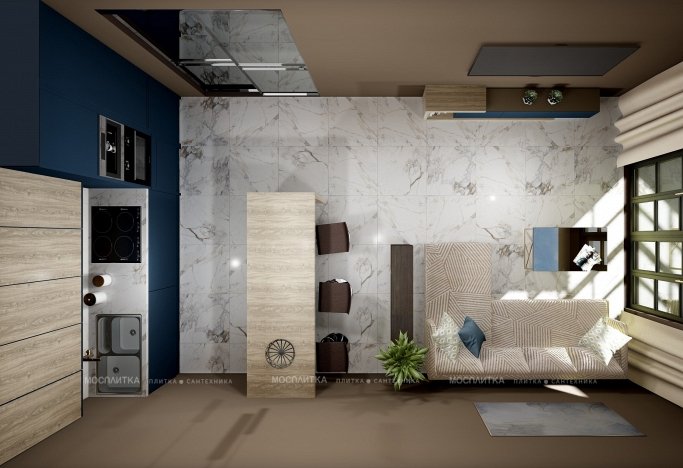 Дизайн Кухня-гостиная в стиле Современный в синем цвете №12673 - 2 изображение
