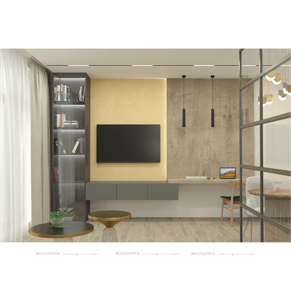 Дизайн Кухня-гостиная в стиле Минимализм в сером цвете №12912 - 7 изображение