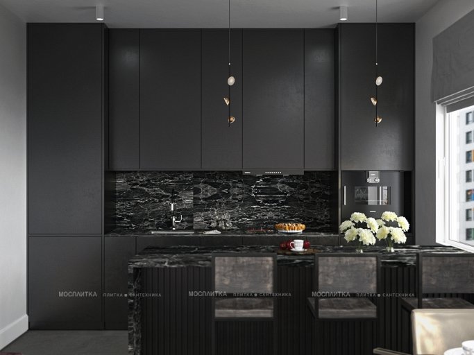 Дизайн Кухня-гостиная в стиле Современный в сером цвете №12993 - 2 изображение