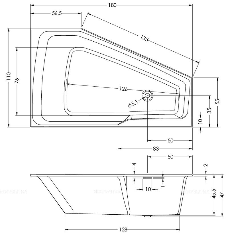 Акриловая ванна Riho Rething Space 180x110 L BR1800500000000 - изображение 3